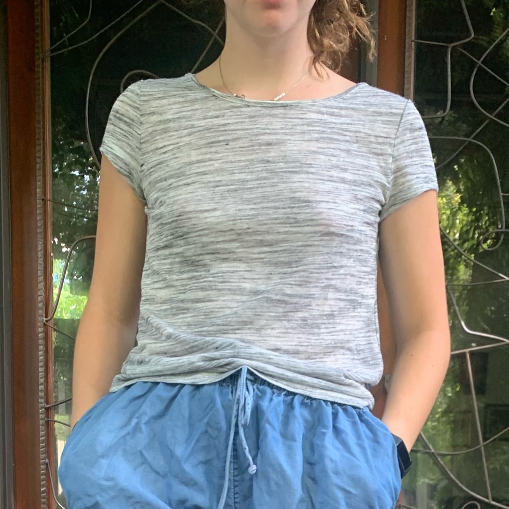 Grey backless shirt, a little bit see through